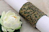 Green Glass Bangles – Hunter Green Shade | Golden Carved Cuts | Pack of 24