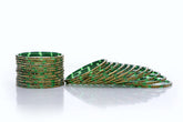 Kelly Green Glass Bangles Golden Carved Cuts Festive Wear