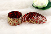 Pure Red Glass Bangles Golden Carved Cuts