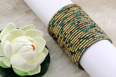 Radium Glass Bangles Parrot Green Shade Golden Carved Cuts
