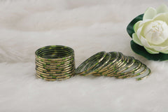 Green Bangles with Golden Polish (Set of 24)