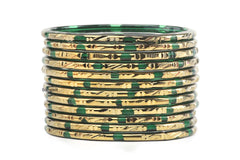 Green Bangles with Golden Polish (Set of 24)