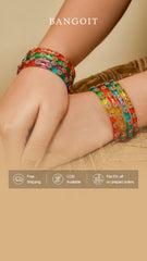 Multicolor Glass Kadas with Red & Golden Beads - Set of 8