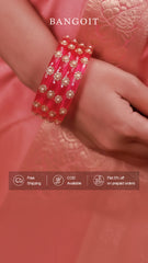Pink Glass Kadas – Golden Beads with White Accent | Set of 8