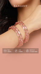 Onion Pink Kada with Red & Golden Beads - Set of 8