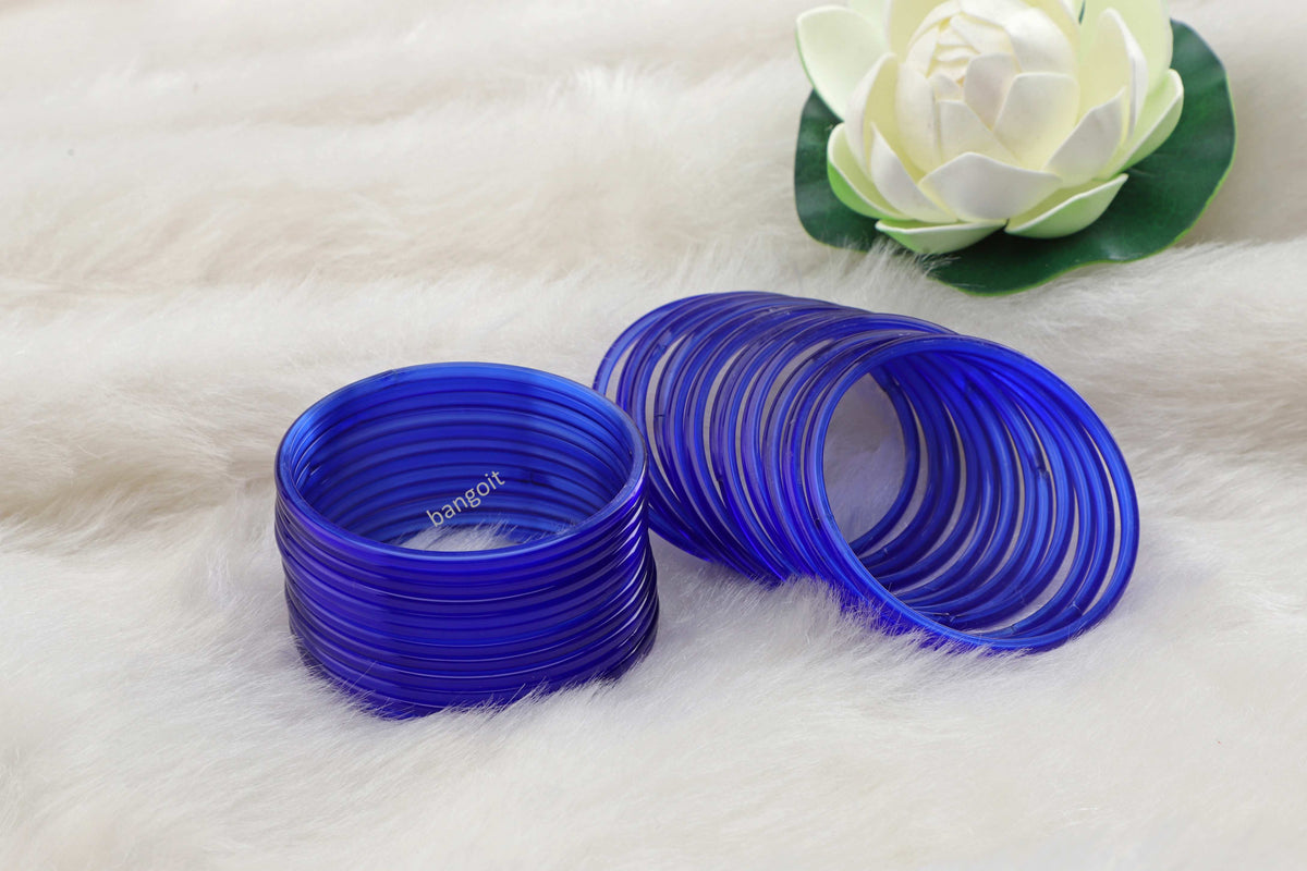 Blue Transparent Glass Bangles – Set of 24