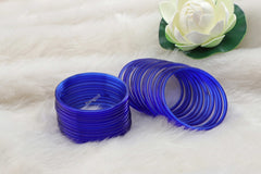 Blue Transparent Glass Bangles – Set of 24