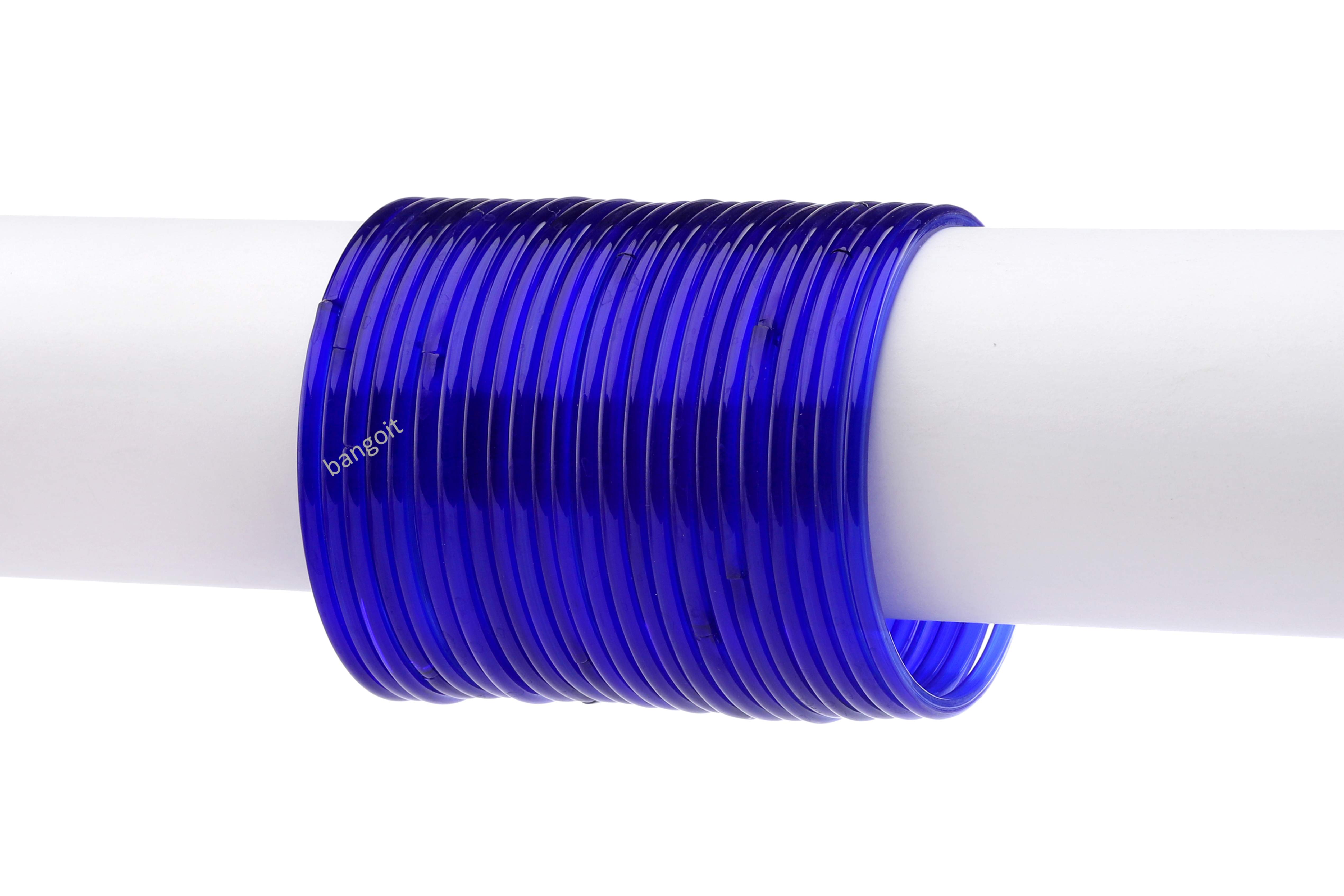 Blue Transparent Glass Bangles – Set of 24