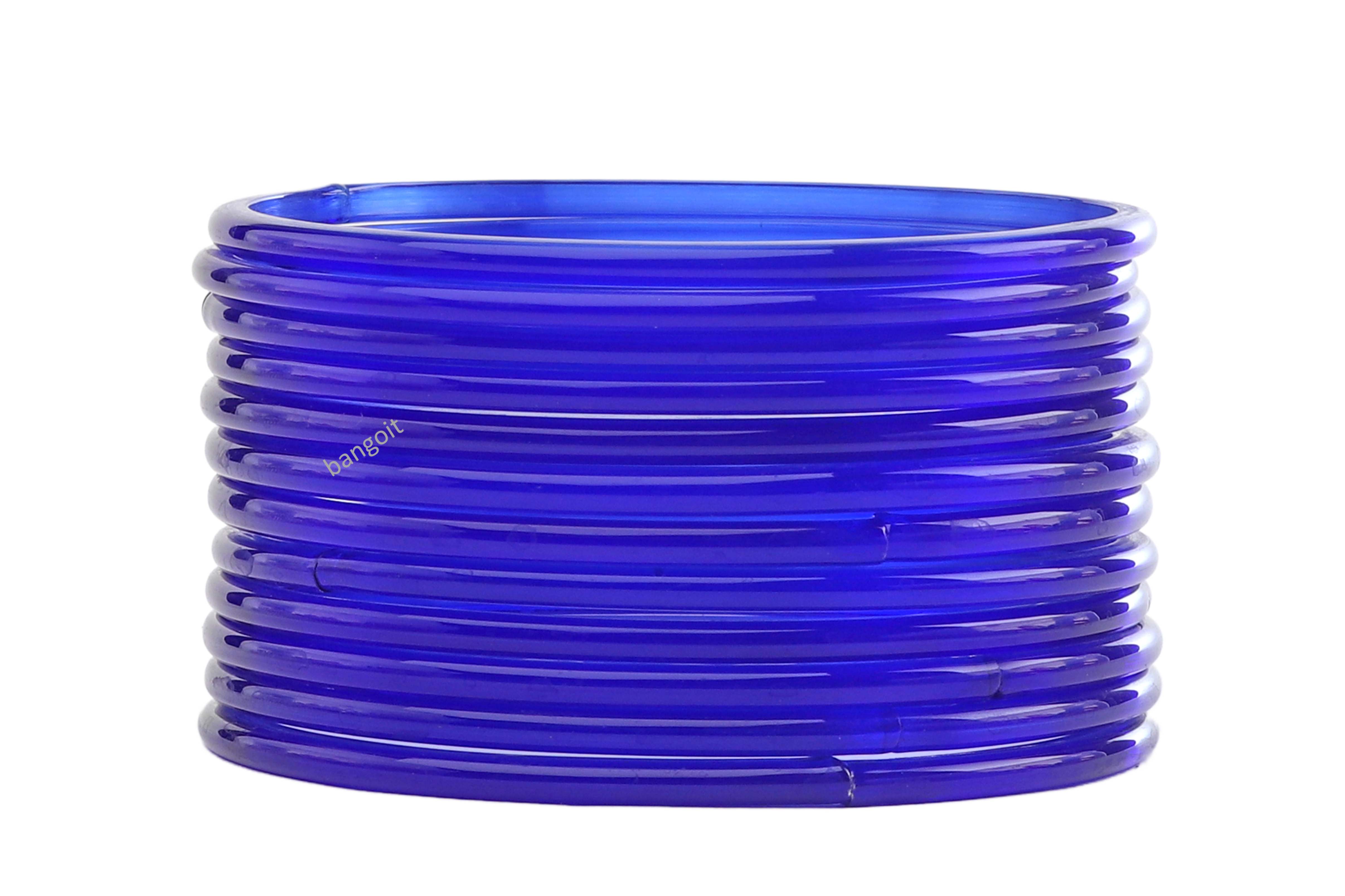 Blue Transparent Glass Bangles – Set of 24