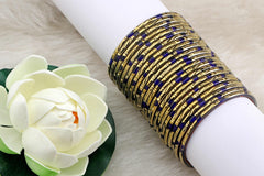 Blue Glass Bangles with Everlasting Golden Finish – Set of 24 + 4 Extra