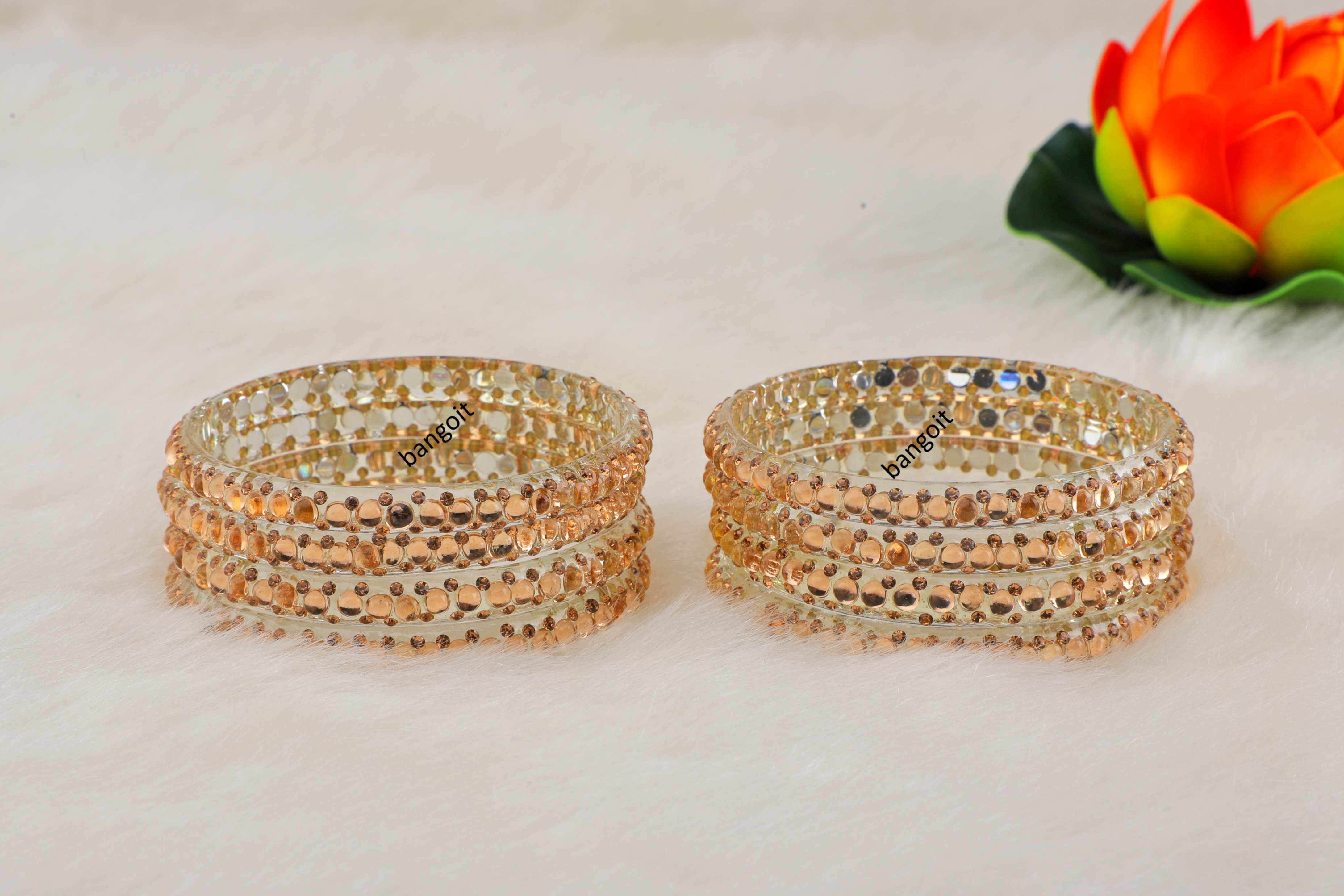 Golden Glass Kadas with Beads (Set of 8)