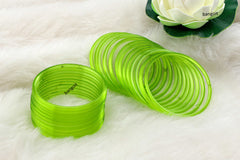 Green Transparent Glass Bangles – Set of 24