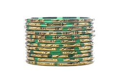 Green Glass Bangles with Everlasting Golden Finish – Set of 24 + 4 Extra