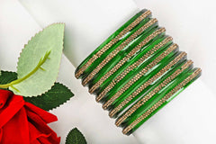Green Glass Kadas with Center-Line Beads – Set of 8