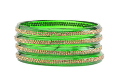 Green Glass Kadas with Center-Line Beads – Set of 8
