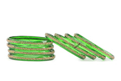 Green Glass Kadas with Center-Line Beads – Set of 8