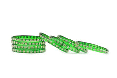 Green Glass Kadas with Floral Beadwork – Set of 8