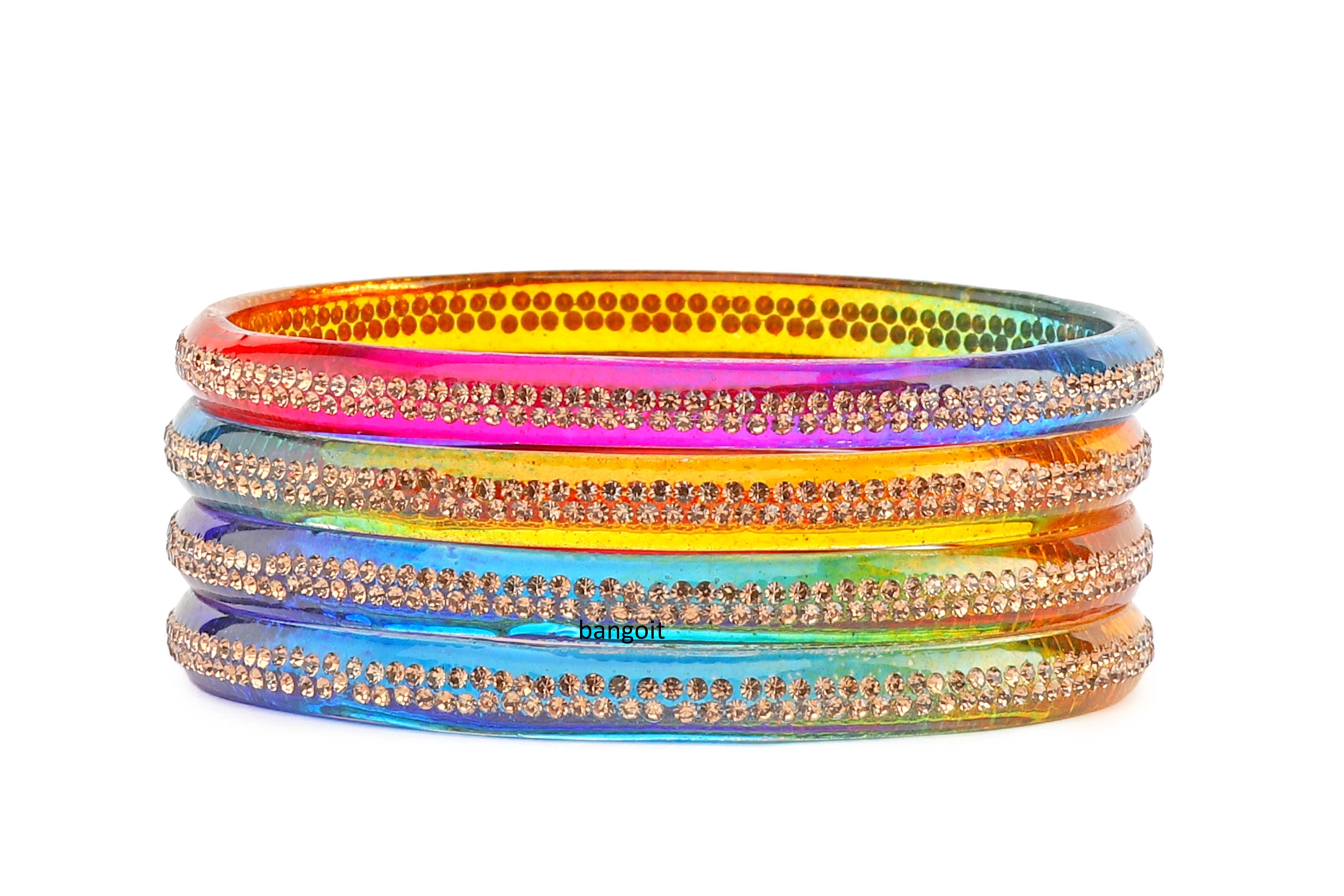 Multicolor Glass Kadas with Center-Line Beads – Set of 8