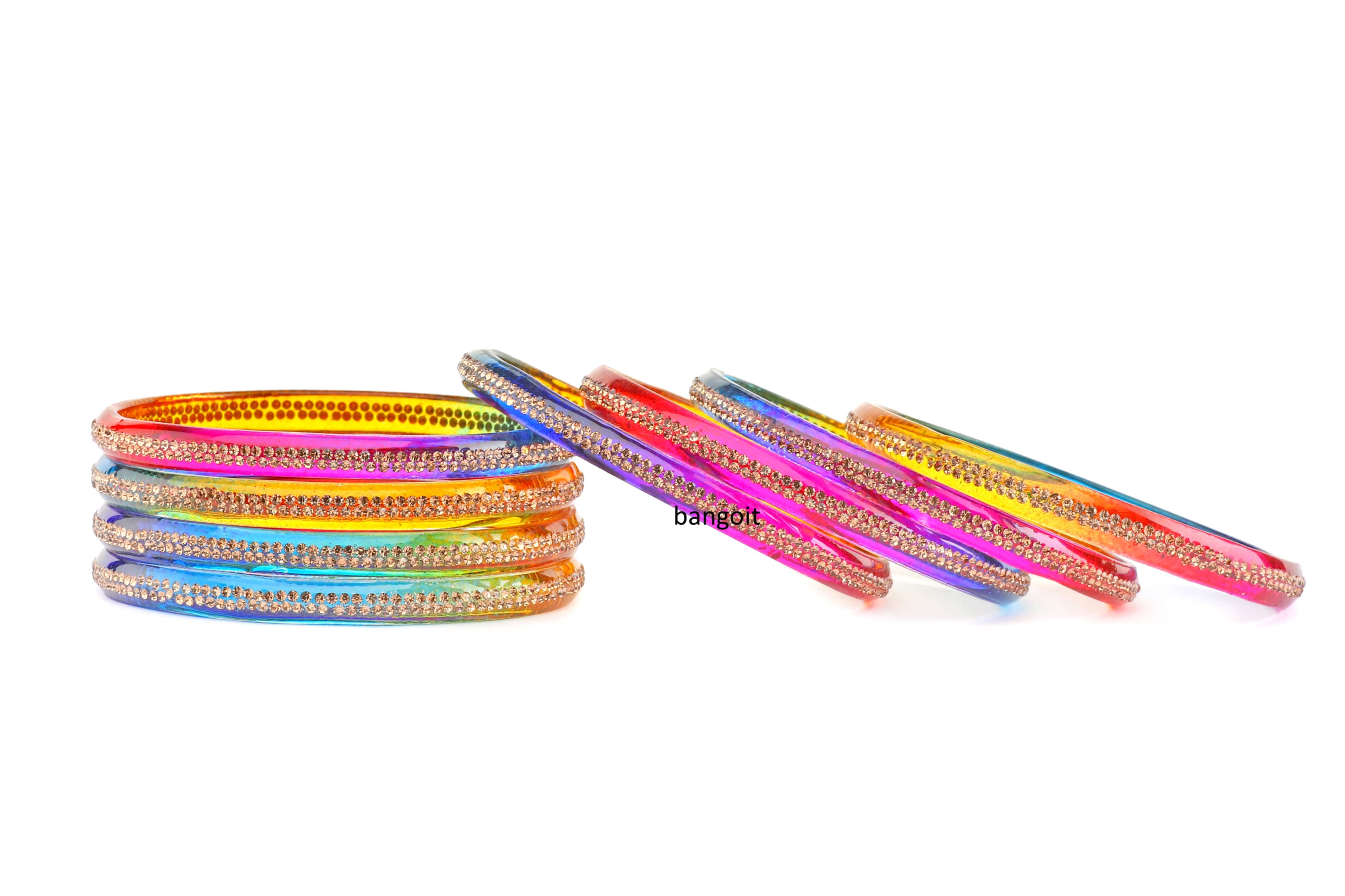 Multicolor Glass Kadas with Center-Line Beads – Set of 8