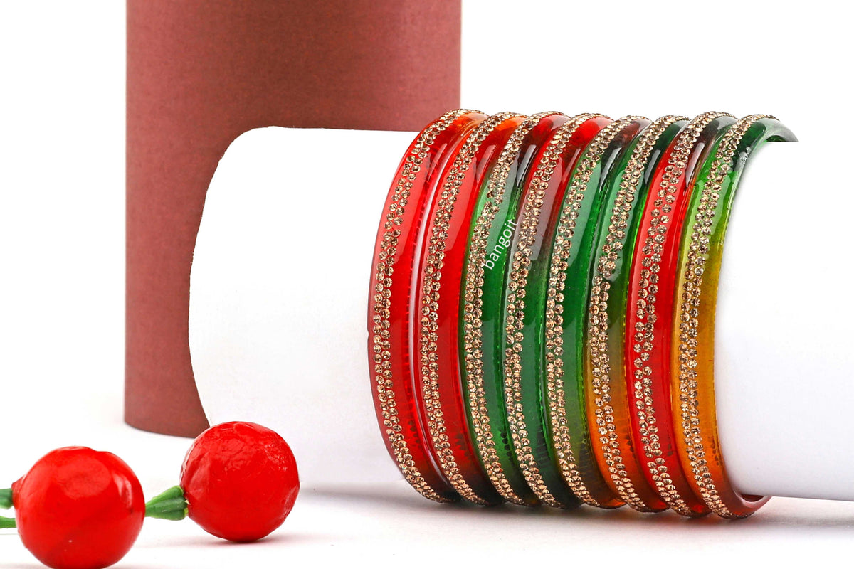 Multicolor Glass Kadas with Center-Line Beads – Set of 8