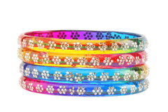 Multicolor Glass Kadas with Floral Beadwork – Set of 8