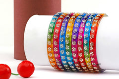 Multicolor Glass Kadas with Floral Beadwork – Set of 8
