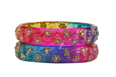 Multicolor Glass Kadas with Golden & Silver Beads – Set of 4