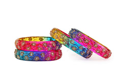 Multicolor Glass Kadas with Golden & Silver Beads – Set of 4