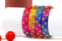Multicolor Glass Kadas with Golden & Silver Beads – Set of 4