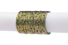 Pure Green Glass Bangles with Dual-Tone Finish & Everlasting Golden Polish – Pack of 24 + 4 Extra