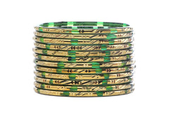 Pure Green Glass Bangles with Dual-Tone Finish & Everlasting Golden Polish – Pack of 24 + 4 Extra