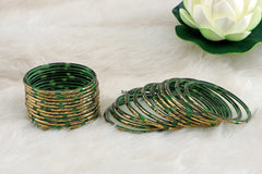 Pure Green Glass Bangles with Rich Golden Polish & Shaded Base – Pack of 24 + 4 Extra