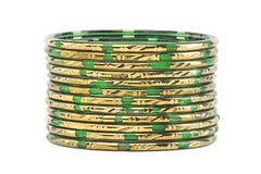 Pure Green Glass Bangles with Rich Golden Polish & Shaded Base – Pack of 24 + 4 Extra