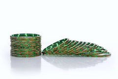 Pure Green Glass Bangles with Smooth Cut & Everlasting Golden Polish – Pack of 24 + 4 Extra