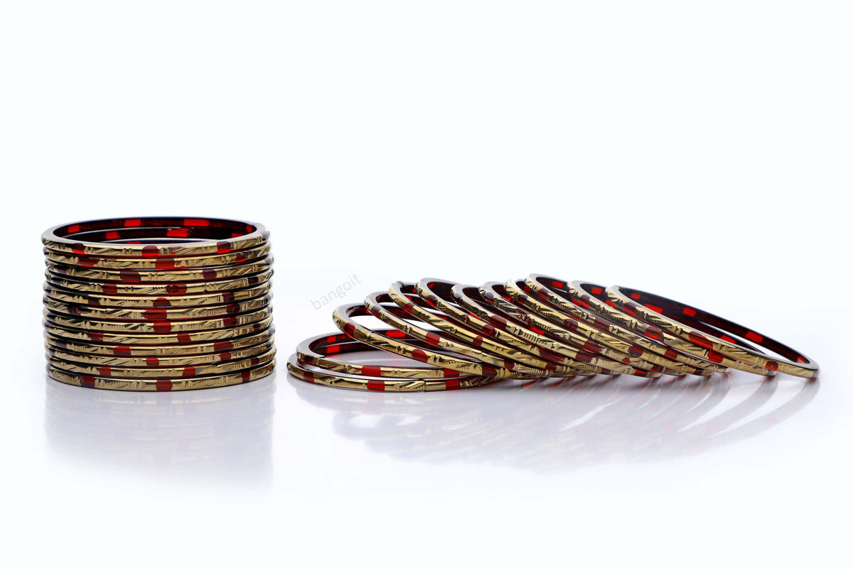 Pure Mehroon Glass Bangles with Everlasting Golden Polish – Pack of 24 + 4 Extra