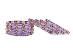 Purple Glass Kadas with Hand-Applied Golden & White Beads – Set of 8