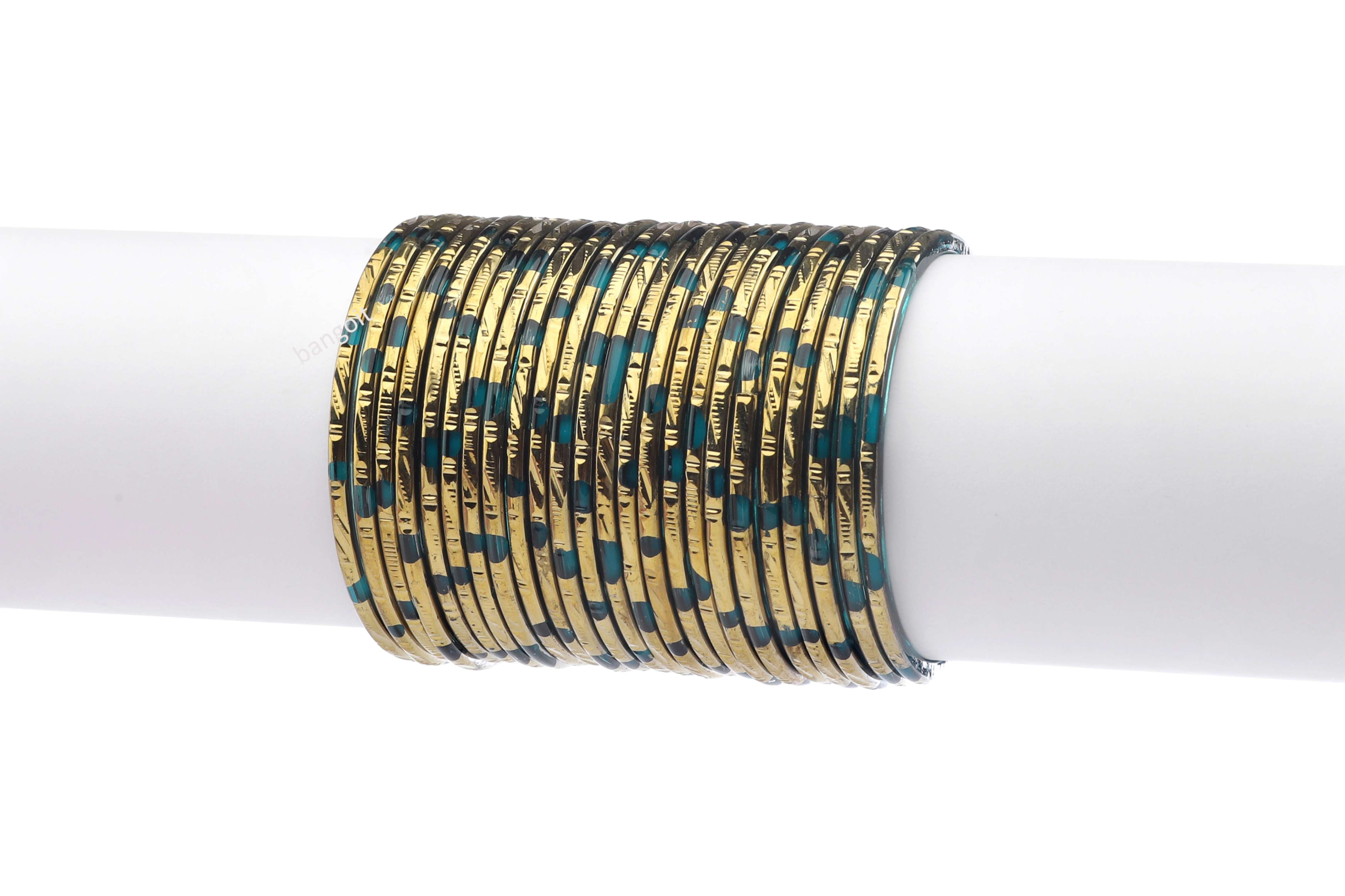 Radiant Radium Glass Bangles with Long-Lasting Golden Shine – Pack of 24