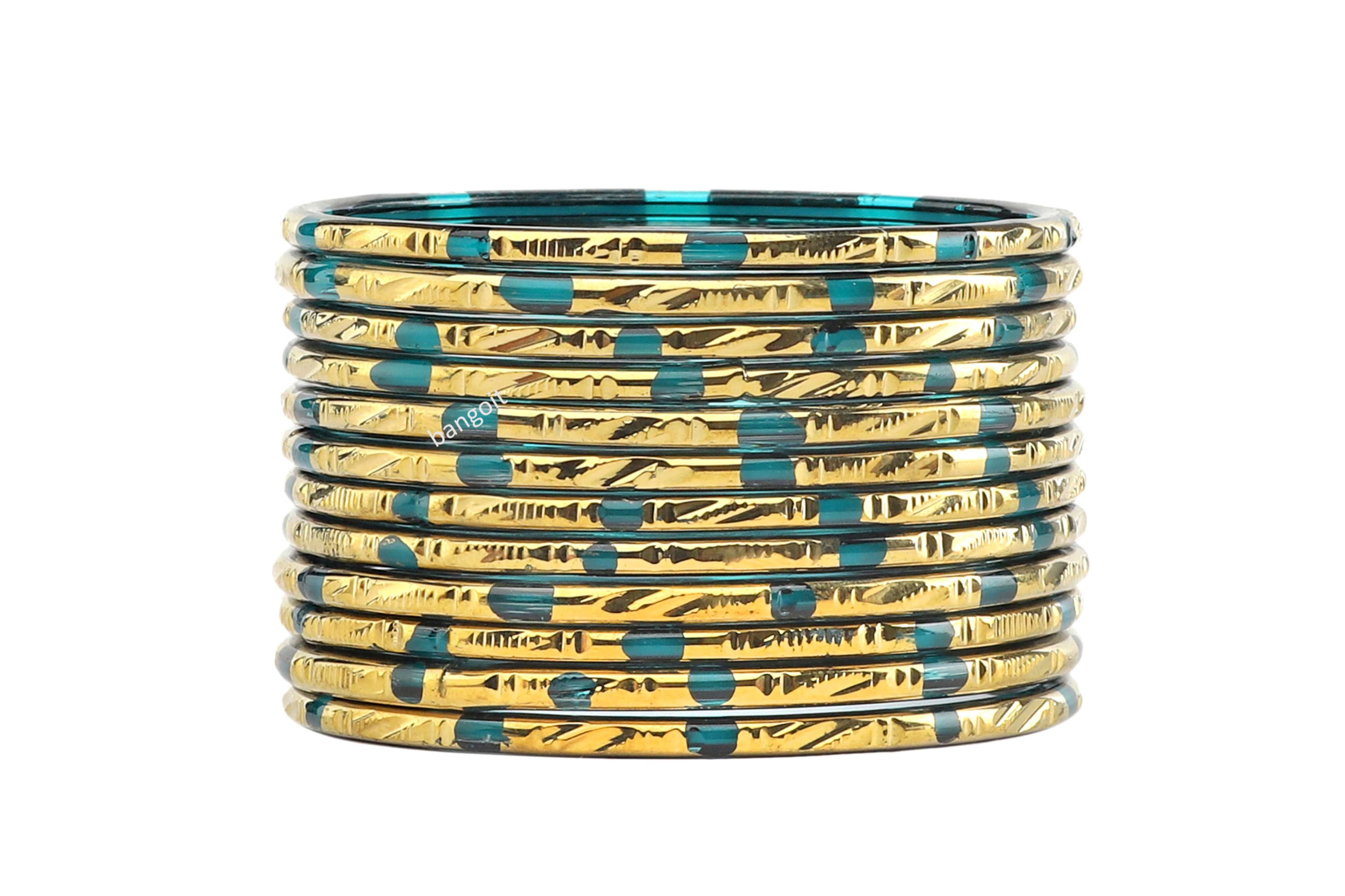 Radiant Radium Glass Bangles with Long-Lasting Golden Shine – Pack of 24