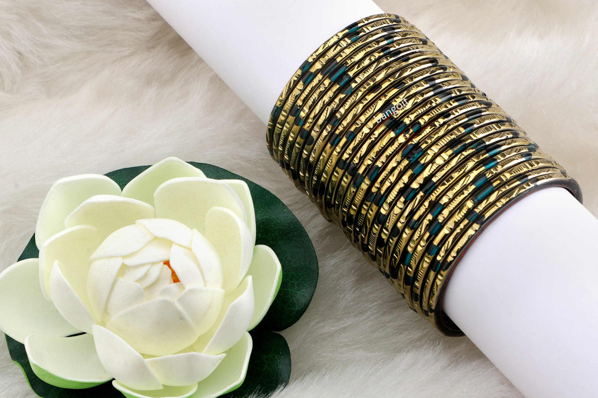 Radium Glass Bangles with Red-Tinted Glow & Everlasting Golden Polish – Pack of 24