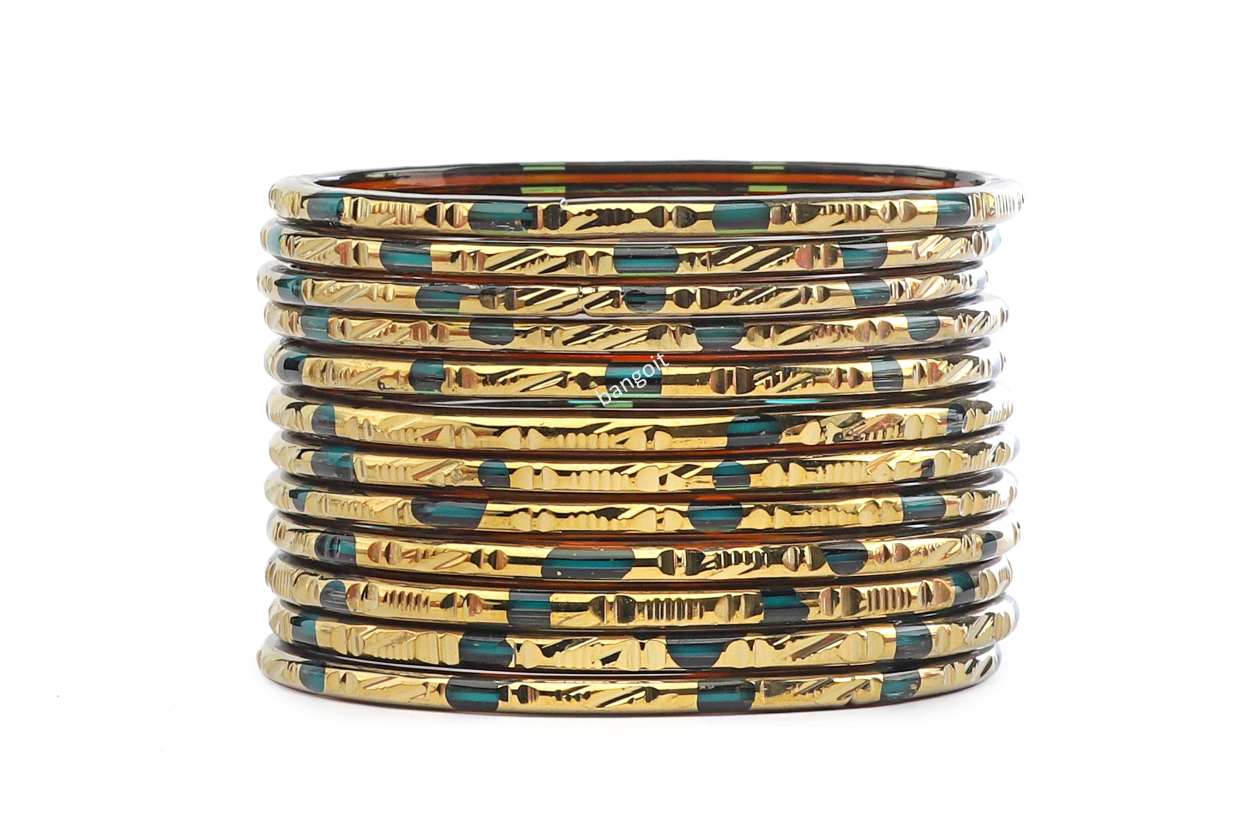 Radium Glass Bangles with Red-Tinted Glow & Everlasting Golden Polish – Pack of 24