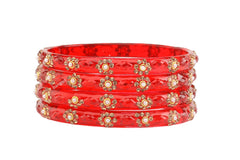 Red Glass Kadas – Golden Beads with White Accent | Set of 8