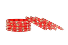 Red Glass Kadas – Golden Beads with White Accent | Set of 8