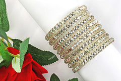 Silver Glass Kadas with Shiny Beads – Set of 8