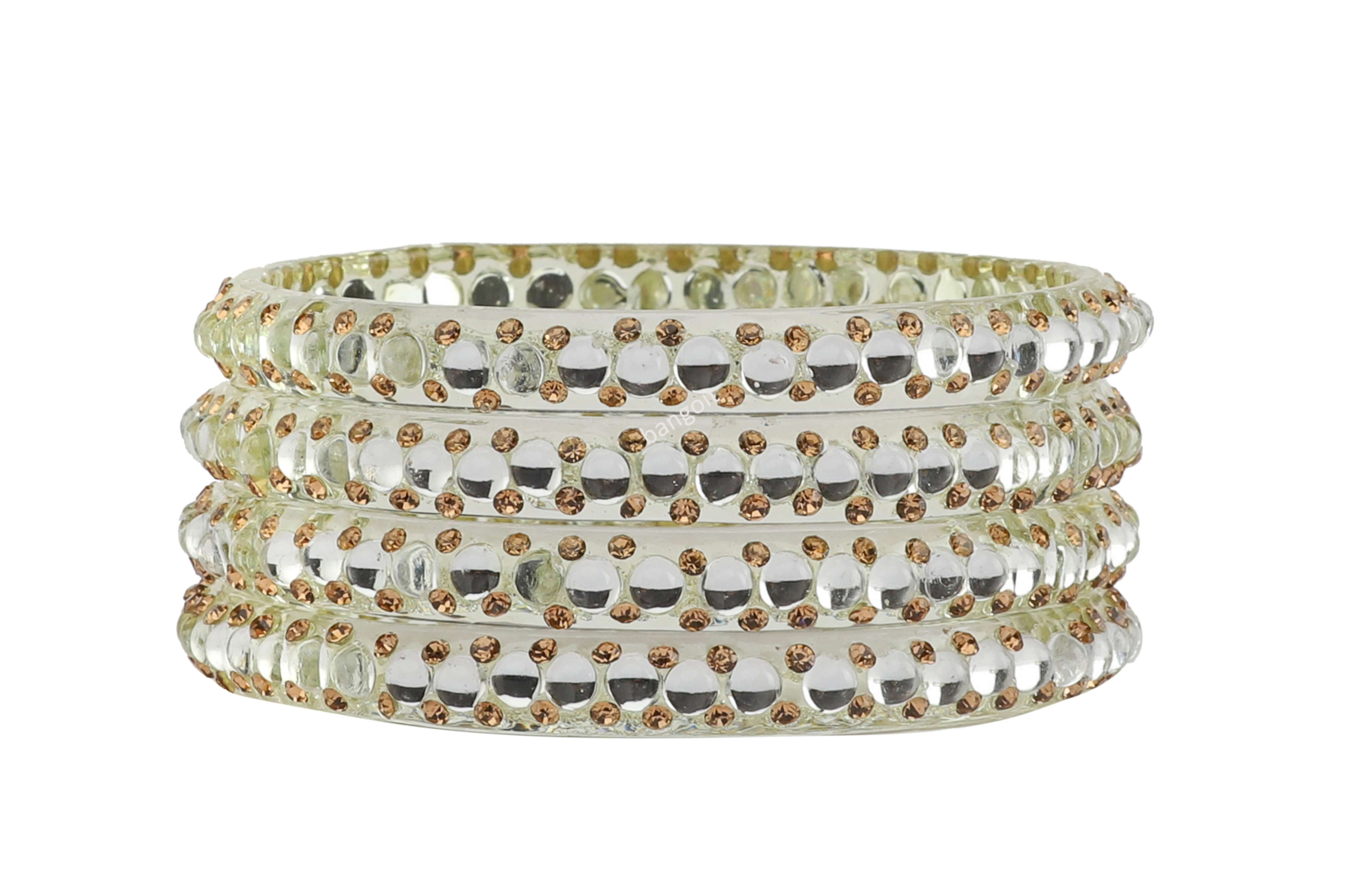 Silver Glass Kadas with Shiny Beads – Set of 8
