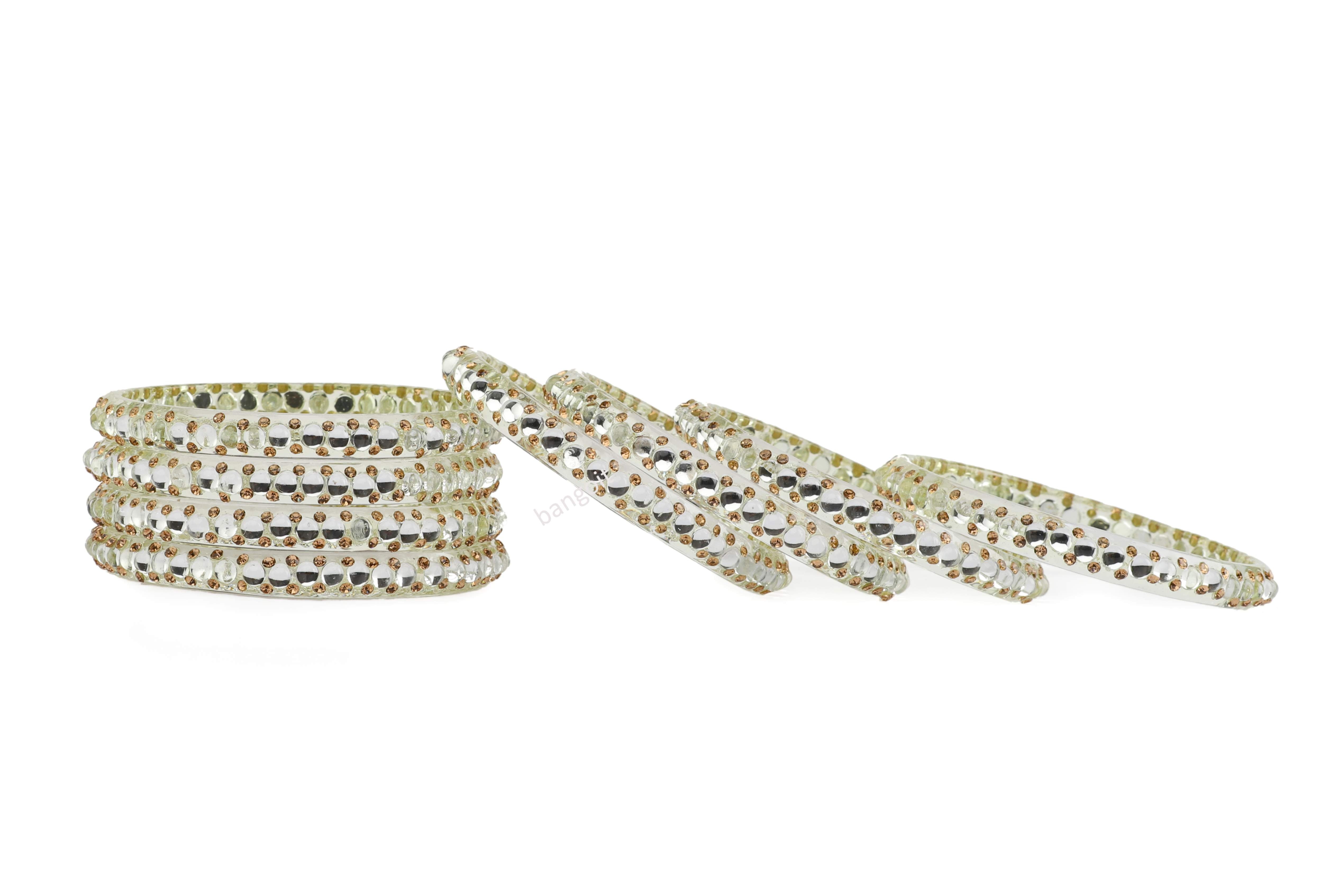 Silver Glass Kadas with Shiny Beads – Set of 8