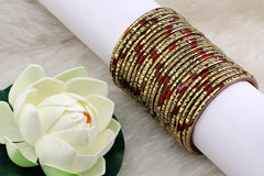 Stylish Red Glass Bangles with Long-Lasting Golden Polish – Pack of 24 + 4 Extra