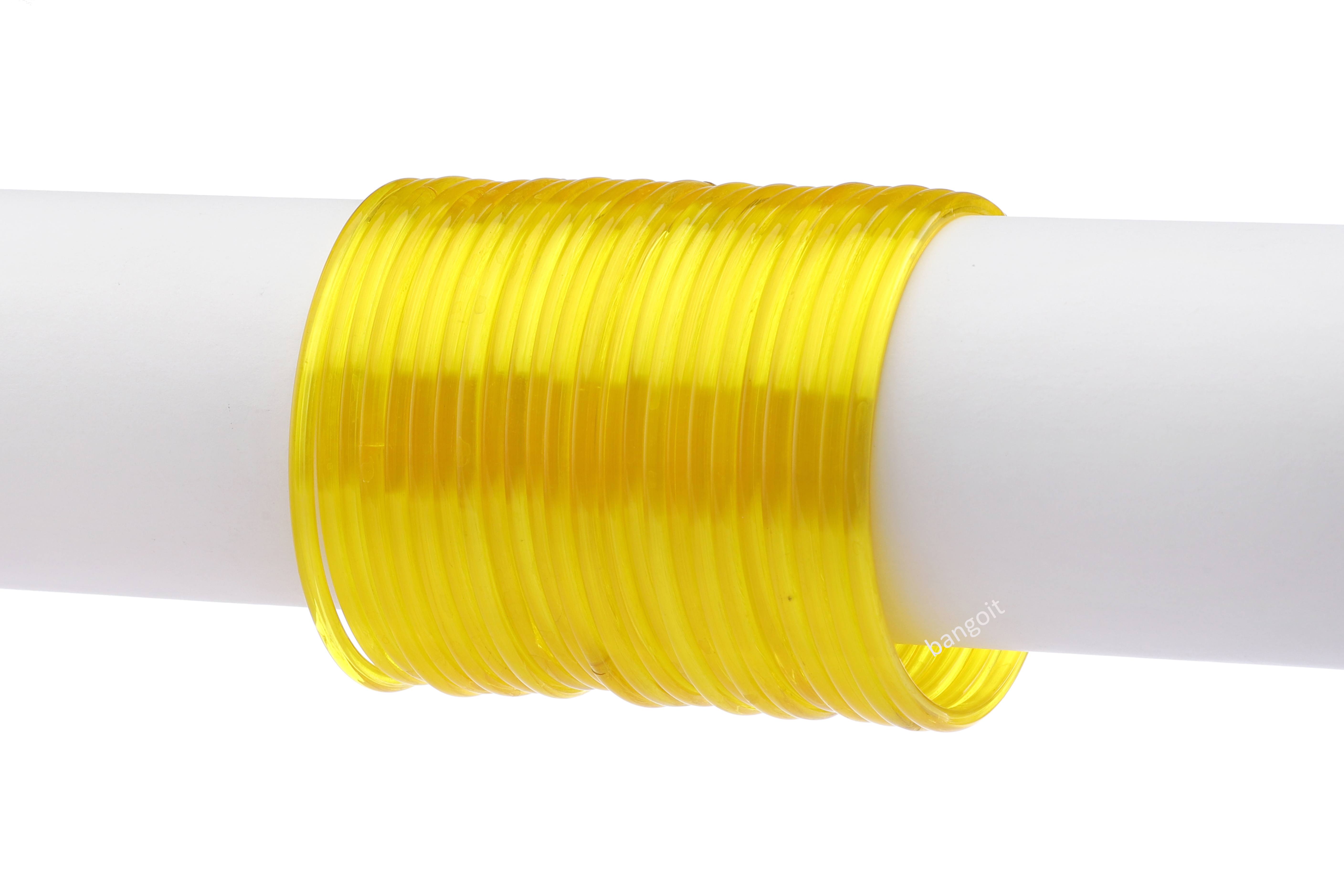Yellow Transparent Glass Bangles – Pack of 24