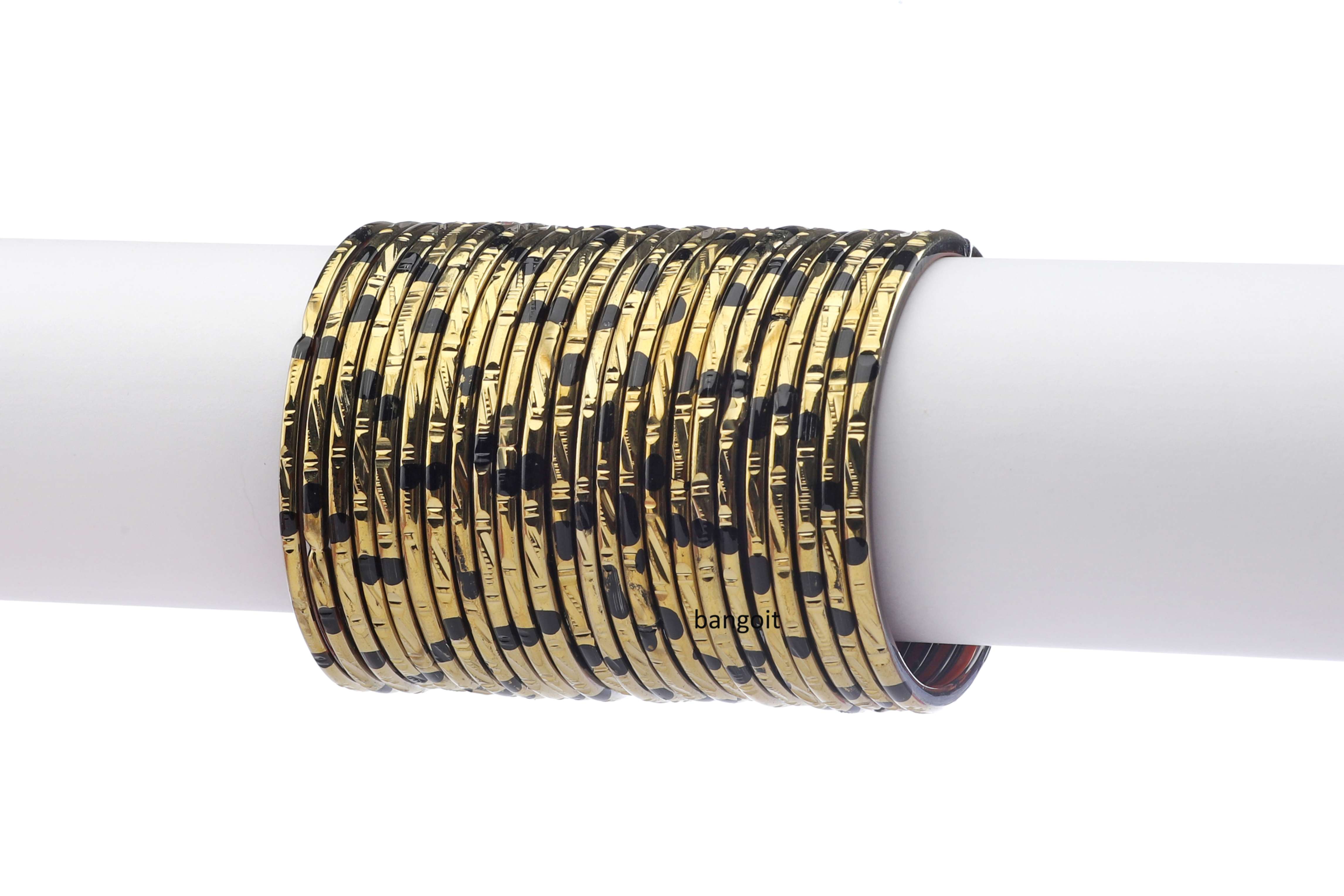 Black Purple Glass Bangles Red Shade Golden Carved Cuts