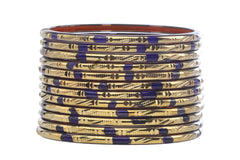 Blue Glass Bangles Light Red Shade Golden Carved Cuts