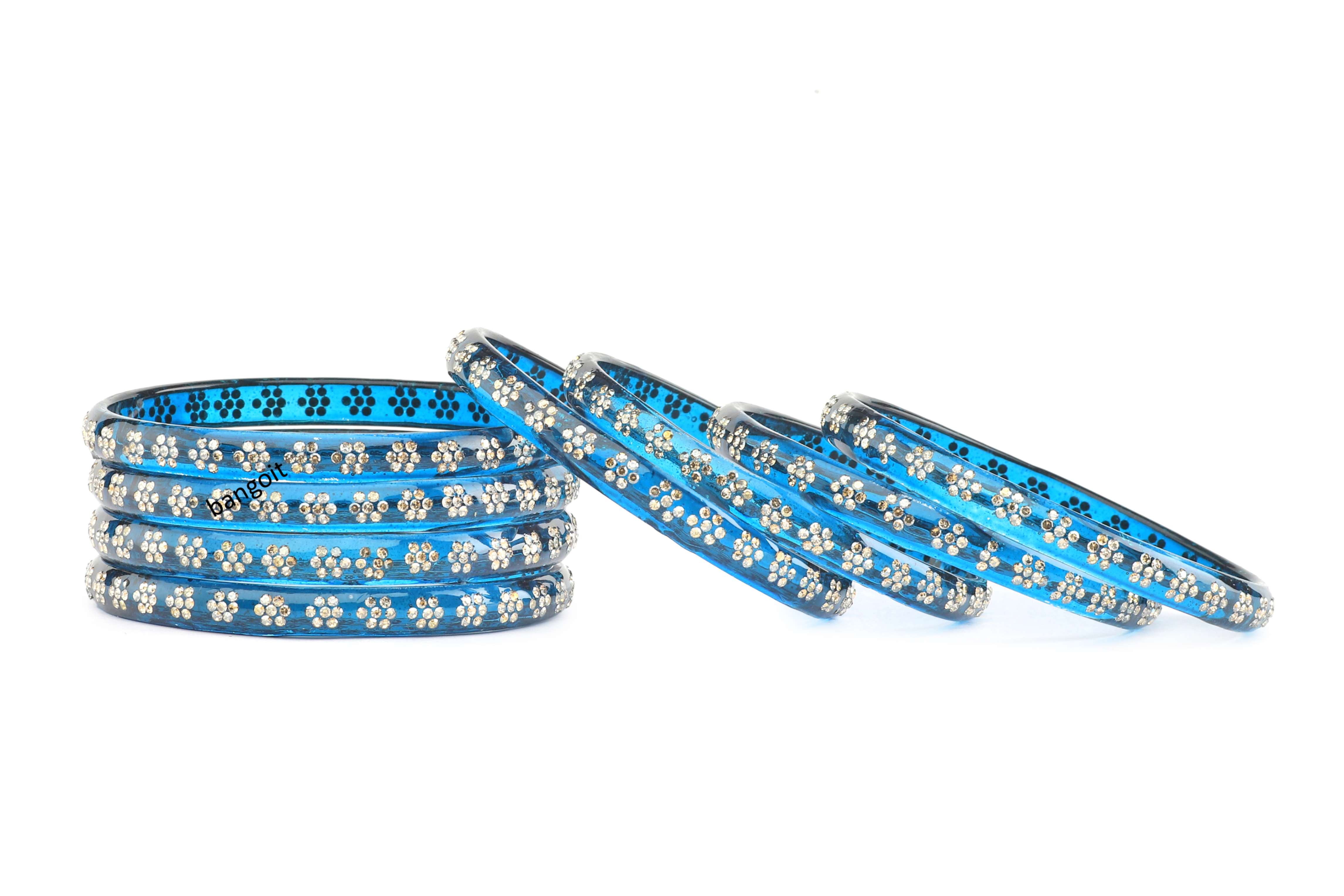 Blue Glass Kada with Floral Beads for Women